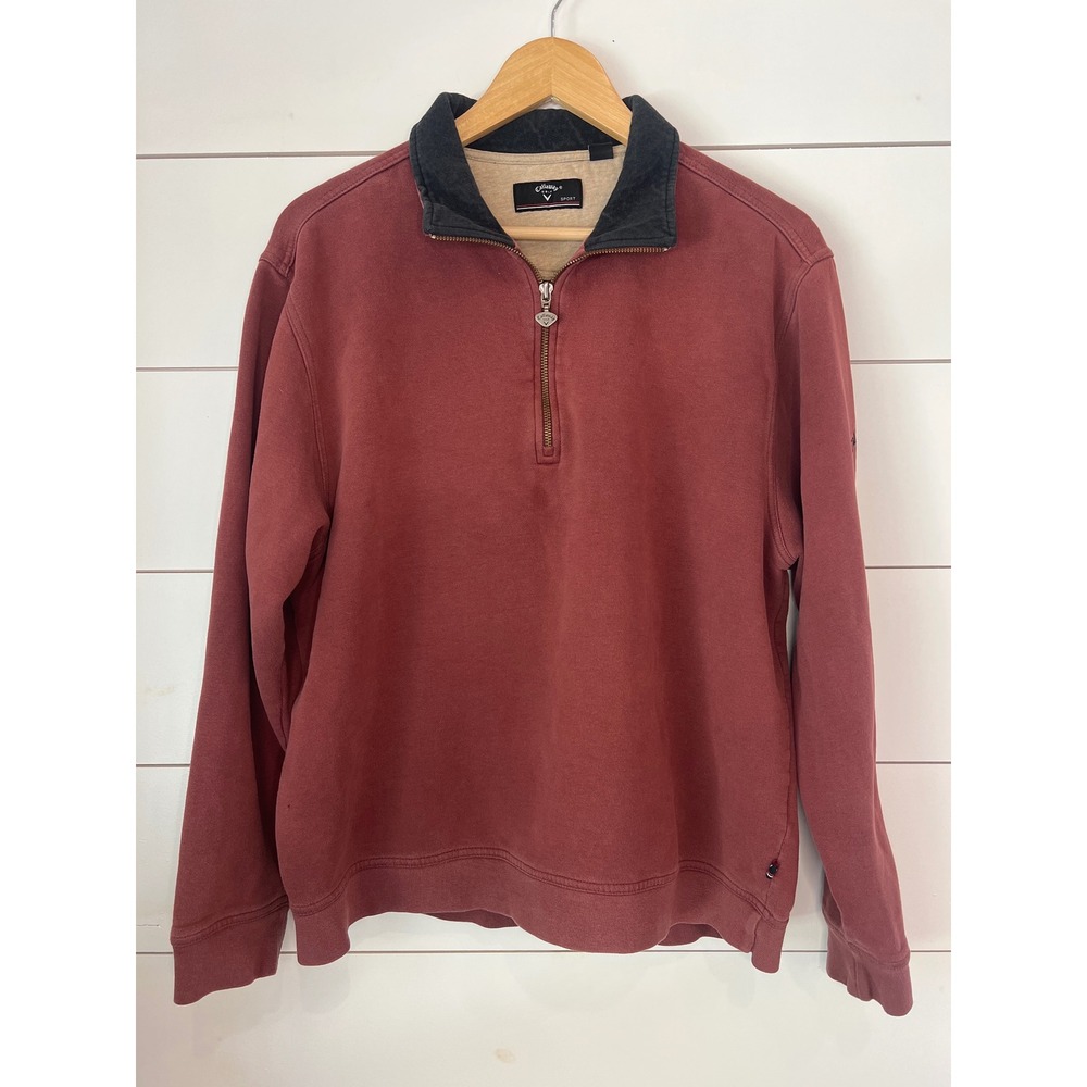 Callaway Golf Sport Mens Large Rust Red Quarter Zip Pullover Sweatshirt
